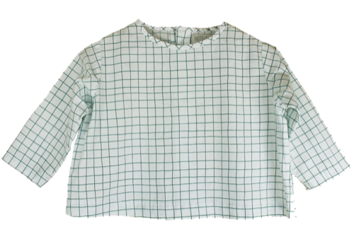 Unieke Blouse van 100% katoen - Ruitjes wit groen