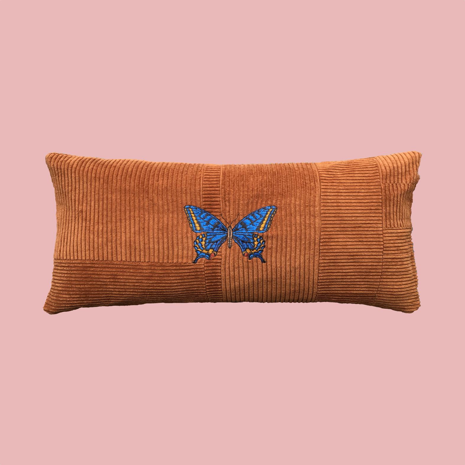 Kussen vlinder blauw