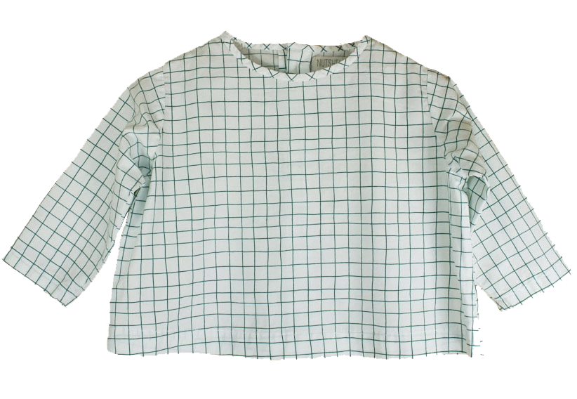 Unieke Blouse van 100% katoen - Ruitjes wit groen